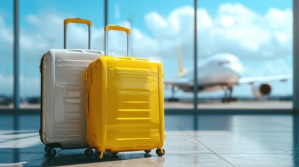 two luggages in front of a window.