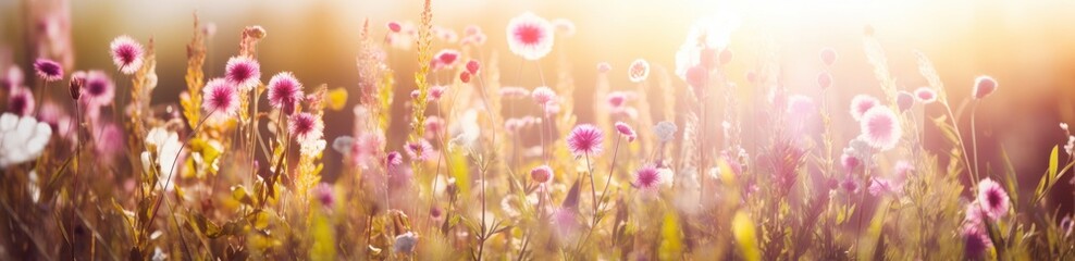 wildflowers in a wild meadow with sunlight abstract beautiful flowers.