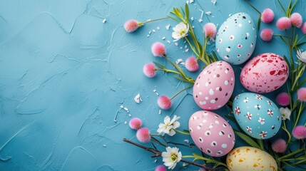 top view copy space easter background. - obrazy, fototapety, plakaty