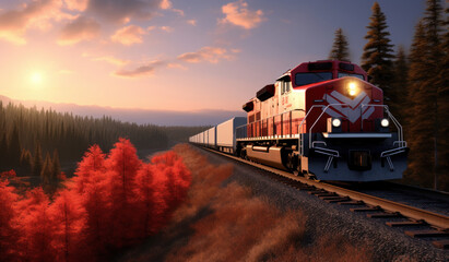 long train rides through nature in winter. - obrazy, fototapety, plakaty