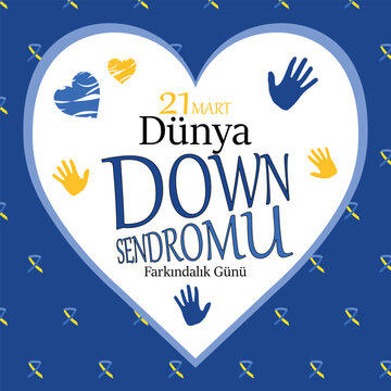 Template for Down Syndrome awareness day background, banner, card, poster with text inscription. (Translate: 21 march, world Down Syndrome awareness day) 