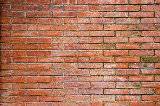 Fototapeta brick wall of red color. Background of old vintage brick wall. Texture of old dark brown and red brick wall panoramic backgorund