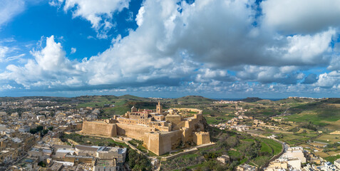 drone view of the Cittadella fortress in Victoria on Gozo Island in Malta - obrazy, fototapety, plakaty