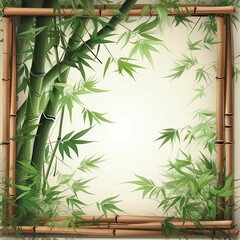 Amazing bamboo border frame design green leaves picture AI Generated art