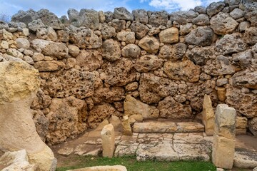 detail view of the neolithic temple ruins of Ggantija on Gozo Island in Malta