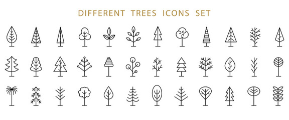 Tree Line Icon Set. Vector Logo Shapes Collection