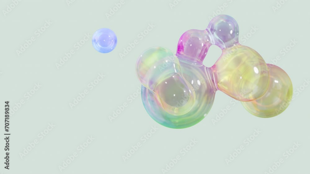 Aufkleber transforming liquid blobs in a metaball animation. 3d abstract colorful metaballs in the background.