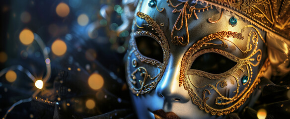 Neoclassic Mardi Gras mask on a black background