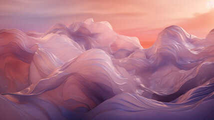 Sunset-inspired gradients of coral and lavender converging in a liquid ballet, captured with...