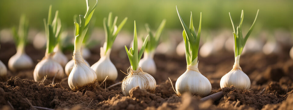 garlic harvest in the garden close-up