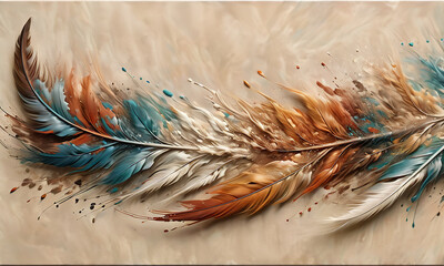 magical, colorful abstraction in the form of feathers and splashes of paint