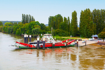 Fototapeta premium Ferry crossing with a ferry near the city of Rouen France.