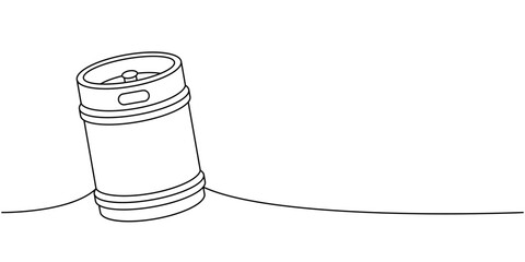 Metal beer keg one line continuous drawing. Beer pub products continuous one line illustration. Vector linear illustration.
