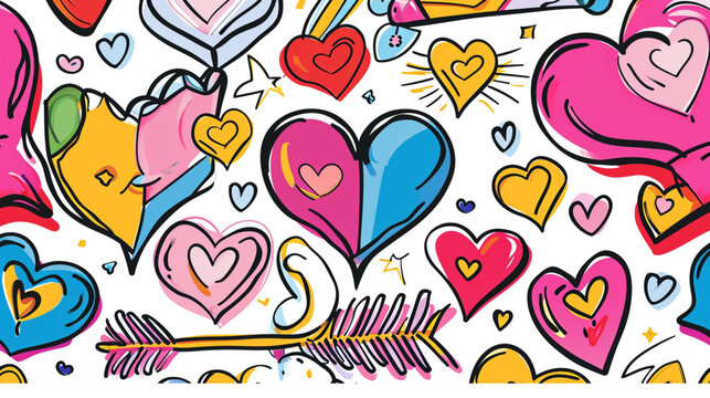 Kids Drawing Pop Art Seamless Background With Theme Of Love Arrow. Pop art concept