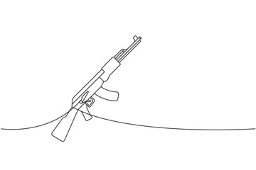 Assault rifle AK 47 one line continuous drawing. Various modern weapons continuous one line illustration. Vector linear illustration. - obrazy, fototapety, plakaty