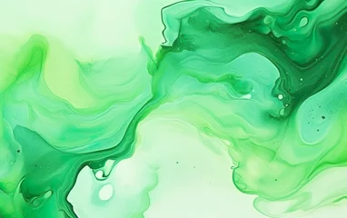 Poster Kristalle Abstract background green watercolor paint liquid fluid texture for graphic design. Flow art. AI Generative.