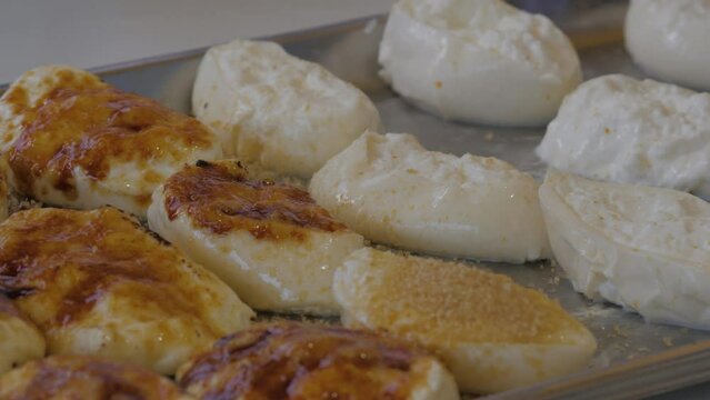  A Traditional Indonesian Street Food close-up. Uli Bakar sticky rice food.