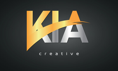 KI Letters Logo Design with Creative Intersected and Cutted golden color