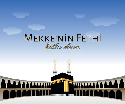 Conquest of Makkah concept vector illustration. Translate: Happy Conquest of Mecca. 
