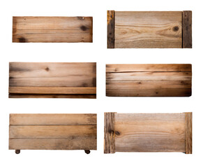 Obraz premium Collection of blank rustic wooden signs with copy space, isolated on transparent background. 