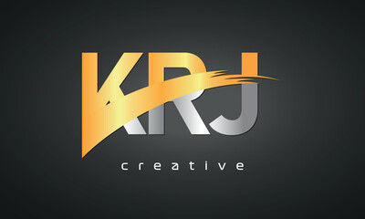 KRJ Letters Logo Design with Creative Intersected and Cutted golden color