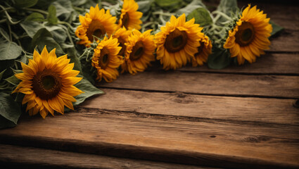 rustic sunflowers against wooden wall background ai image 
