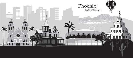 Vector illustration of the cityscape skyline of Phoenix, Arizona