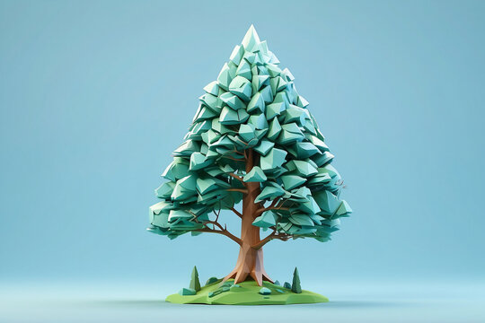 3d low poly rendering of blue tree