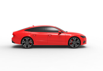 red car side view with shadow 3d render