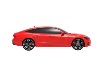 red car side view with shadow 3d render