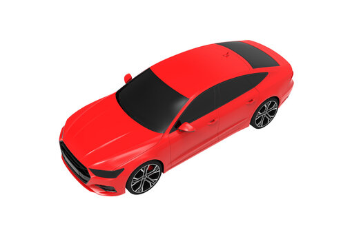 red car top view without shadow 3d render