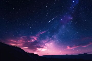 Single shooting star streaking across a night sky - obrazy, fototapety, plakaty
