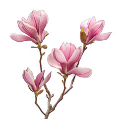 Pink magnolia blooms isolated on transparent background