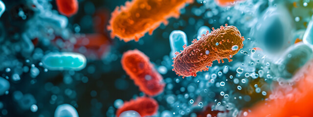 microorganisms close-up through a microscope - obrazy, fototapety, plakaty
