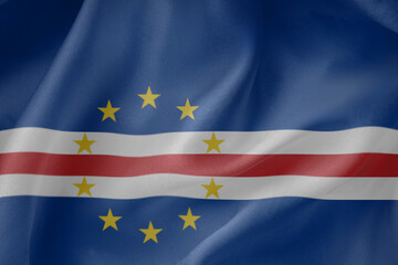  Cape verde waving flag close up fabric texture background