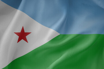Djibouti  waving flag close up fabric texture background