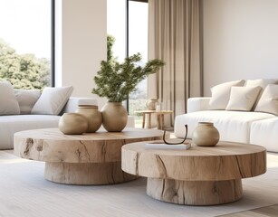 Obraz premium Comfortable Living Room With Abundant Furniture and Spacious Window. Scandinavian home interior design of modern living home.