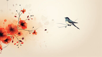 Minimalist Abstract Flower and Bird Wallpaper