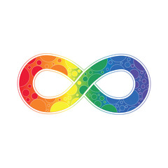 Infinity rainbow symbol with bubbles. Autism pride symbol vector illustration. infinity sign in rainbow spectrum colors. Neurodiversity awareness and acceptance. - obrazy, fototapety, plakaty