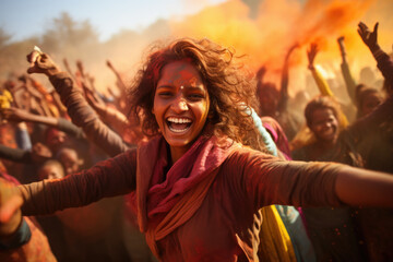 Joyous Woman Celebrating Holi Festival