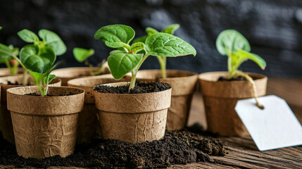 eggplant seedlings in pots close-up