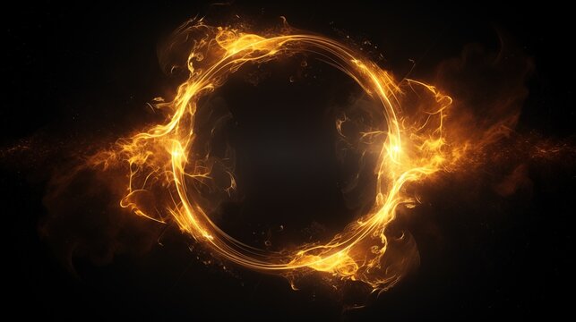 Circle of Fire flame with movment on black background, Beautiful yellow, orange and red and red blaze fire flame texture style, , generative ai