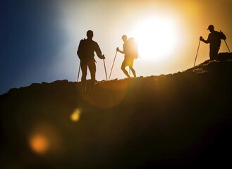 Nordic walking in the mountains - obrazy, fototapety, plakaty