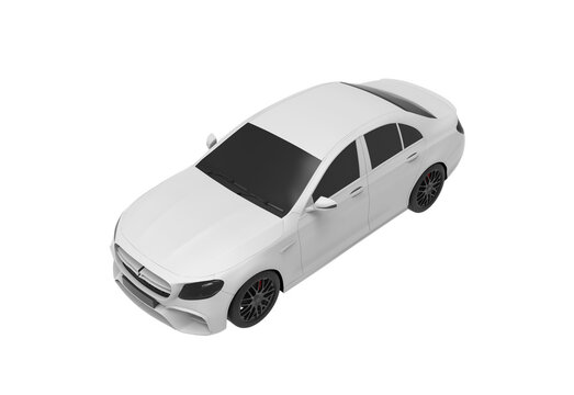 white car top view without shadow 3d render