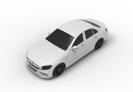 white car top view with shadow 3d render