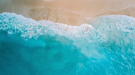 Aerial view of drone, top view beach and seawater on sandy beach in summer. Nature and travel concept. © okfoto