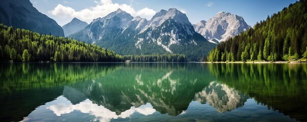 beautiful lake view with mountain background - obrazy, fototapety, plakaty