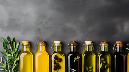 Foto op Aluminium Olive oil in a bottle on a texture background © imran
