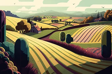Poster landscape with vineyard and hills © Edik