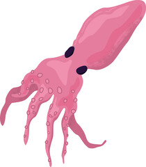 Pink squid swimming underwater, cartoon style marine life. Sea creature in ocean water, kids nautical theme vector illustration.